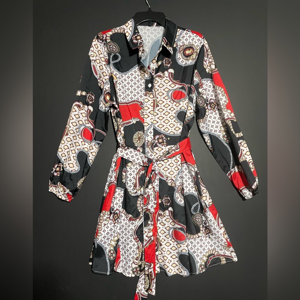 SHEIN Long Sleeve Geometric Print Dress